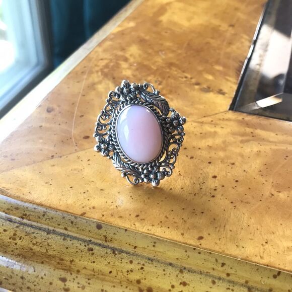 Natural Pink Opal Sterling Silver Ring Size 7 - Picture 8 of 8